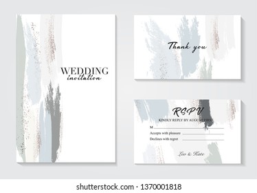Corporate identity template in blue grey colors with glitter elements. Invitation to a company event. Cover product catalog. Business card. Brush strokes in gentle pastel colors on white background
