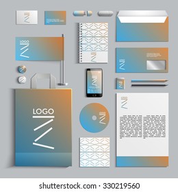 Corporate identity template in blue and orange colors. Vector company style for brandbook and guideline. EPS 10