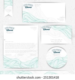 Corporate identity template with blue waves lines