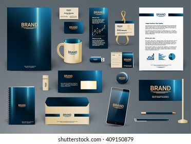 Corporate identity template. Branding design with logo.  Letter envelope, card, catalog, pen, pencil, badge, paper cup, smartphone, letterhead, calendar