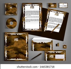 Corporate identity template. Brown set with abstract frames. Modern trendy style. Vector illustration