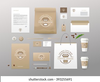 Corporate identity template. Business set for coffee shop, cafe, restaurant. Branding MockUps. Packages Mock-up Pack for your company. Coffee concept design Mock-up. Mock-up for your design