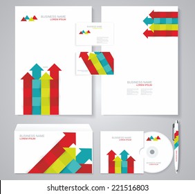 Corporate identity template with color srrows elements. 