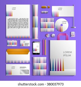 Corporate identity template with colorful pattern of triangles. Vector company style for brandbook and guideline. EPS 10