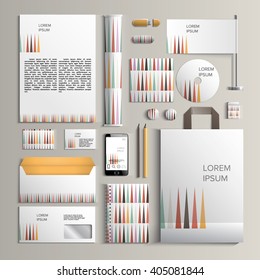 Corporate identity template with colorful pattern of triangles. Vector company style for brandbook and guideline. EPS 10