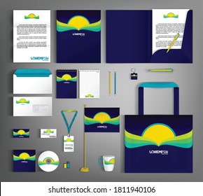 Diseño de plantillas de identidad corporativa con elemento de libro abstracto.