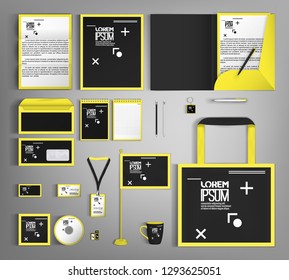 Corporate identity template design with a black and yellow color. Business set stationery.