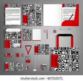 Corporate identity template design with a black and white geometric pattern. Business set stationery.