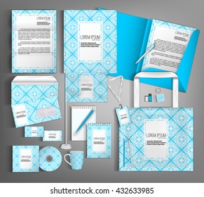 Corporate identity template design with blue rhombus. Business stationery set.