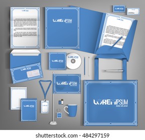 Corporate identity template design with blue vintage design. Business set stationery.