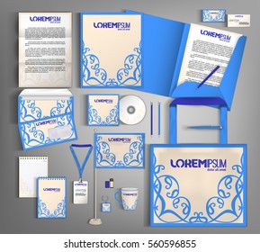 Corporate identity template design with blue vintage design. Business set stationery.