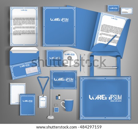 Corporate identity template design with blue vintage design. Business set stationery.