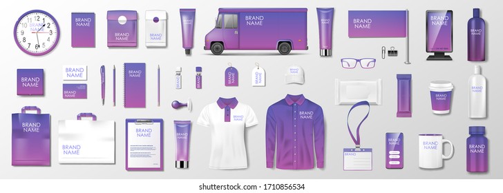 Corporate identity template design. Branding design kit for beauty salon, cosmetic shop or medical center. Business stationery mockup set. Vector