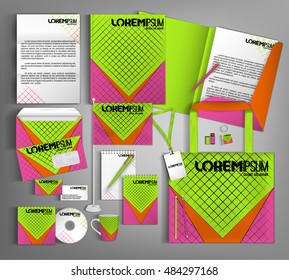 Corporate identity template design with bright colors. Business set stationery.