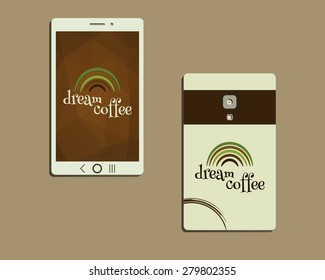 Corporate identity template design For cafe, restaurant and other food business. Corporate branding. With Green coffee logo design. Mobile device, smart phone. Vector illustration