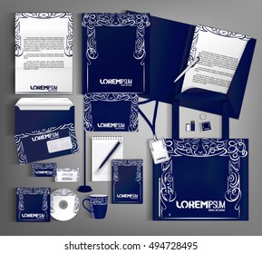 Corporate identity template design with calligraphic elements. Business set stationery.