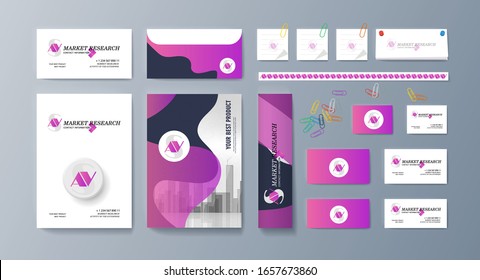 Corporate identity template design with central geometric element. Vector company style for brandbook.Corporate Identity template value design. Branding mockup of logo template. Vector premium pattern