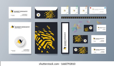 Corporate identity template design with central geometric element. Vector company style for brandbook.Corporate Identity template value design. Branding mockup of logo template. Vector premium pattern