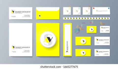 Corporate identity template design with central geometric element. Vector company style for brandbook. Corporate Identity template value design. Branding mockup of logo template. Vector premium pattern