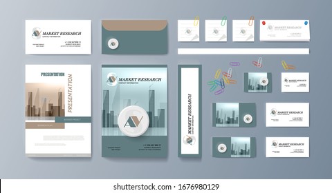 Corporate Identity Template Design mit zentralem geometrischem Element. Vektorillustration Firmenstil für Brandbook.Corporate Identity Template-Design. Branding-Muster der Logo-Vorlage. Prämienmuster der Vektorillustration