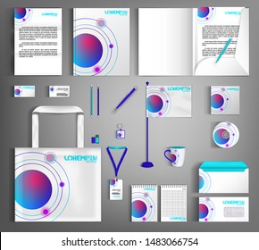 Corporate identity template design with circles and baubles. Business stationery set.
