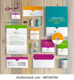 Corporate identity template design with color shapes. Business stationery
