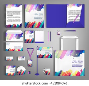 Corporate identity template design with colorful stripes. Business set stationery, brochure, card, letterhead, catalog, pennants. Suitable for brand advertising