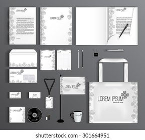 Corporate identity template design with floral pattern. Business set stationery.