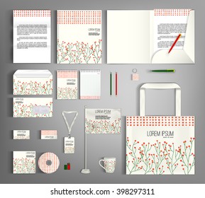 Corporate identity template design with floral pattern. Business set stationery.