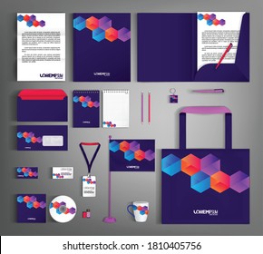 Corporate identity template design with geometric colorful object.