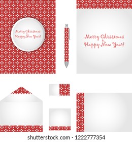 Corporate identity template design with knitted elements of ornament and decor in the Scandinavian style. Business stationery. Vector flat illustration.