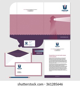 Corporate identity template design with lighthouse illustration