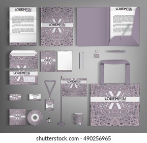 Corporate identity template design with lilac abstract pattern. Business stationery set.