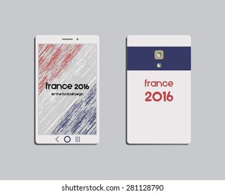 Corporate identity template design. Mobile device and smartphone. Corporate branding. France 2016 Football. The national colors of France. Isolated on bright background. Vector illustration