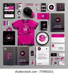 Corporate identity template design with modern black and pink structure. Business stationery