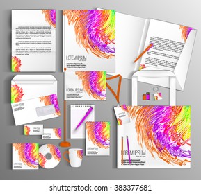 Corporate identity template design with multi colored spot. Business set stationery.