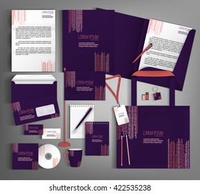 Corporate identity template design with a purple color. Business set stationery.