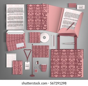 Corporate identity template design with purpler abstract pattern. Business stationery set.