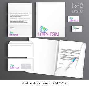 Corporate identity template design with a rainbow butterfly. Business set stationery.
