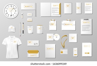 Corporate identity template design. Realistic Business Stationery mockup for shop. Stationery and uniform, paper pack, package for your brand. Vector illustration