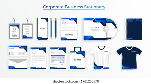 Corporate identity template design. Realistic Blue and black Business Stationery Design. Stationery and uniform, paper pack, package for your brand. Vector illustration