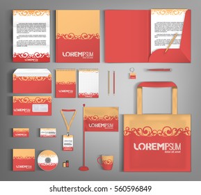 Corporate identity template design with red and yellow vintage design. Business set stationery.