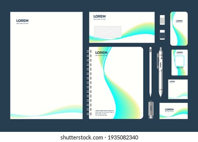 Conjunto de diseño de plantillas de identidad corporativa Con diseño simple ilustración vectorial de gradiente azul y amarillo. 
ilustración 3D