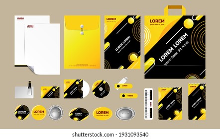 Corporate Identity Branding Template Set mit minimalistischem Design mit gelber, schwarzer Design Vektorgrafik.