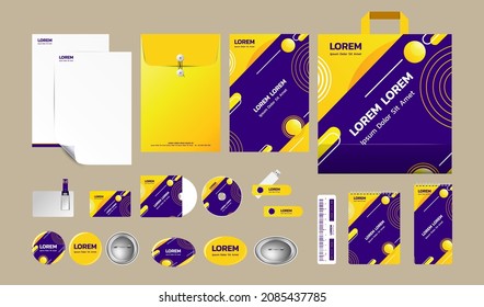 Corporate identity template design With Simple Design Use Themes Yellow And purple Vector Illustration