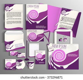 Corporate identity template design with violet pink pattern.  Business set stationery.