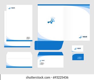 Corporate identity template design, visual marketing brand, business identity set. Card, letterhead, envelope, folder style company vector illustration