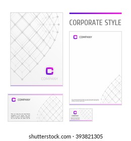 Corporate identity template with digital elements. Modern design elements of corporate identity - the folder, business card, envelope and letterhead. Vector company style for brandbook and guideline.