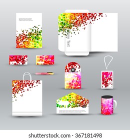 Corporate identity template with dotted background. Vector company dots style for brandbook and guideline, pen, cd disc, cup, letter, business cards.