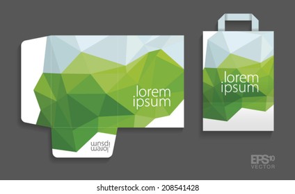 Corporate identity template. Folder and paper bag. Fresh green abstract vector design.